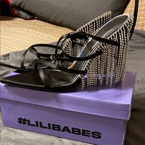 Black Rhinestone Heeled Sandals